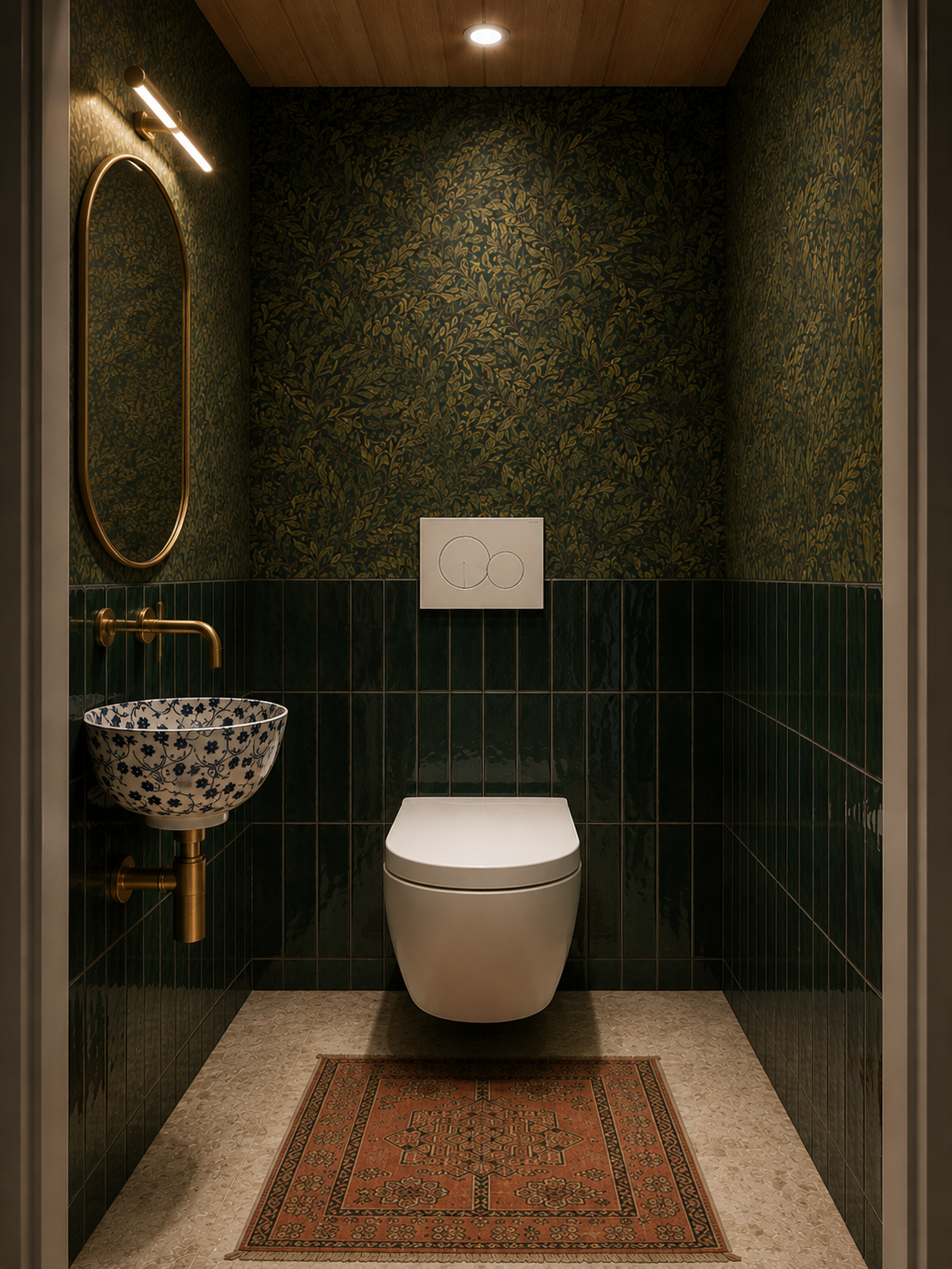 Bathroom renovation designed by Sina Interiors for a 100-year-old home in Kumpula, Helsinki. The design combines practical functionality with warm materials, considered lighting and timeless details, creating a calm and cohesive bathroom that respects the character of the older home.